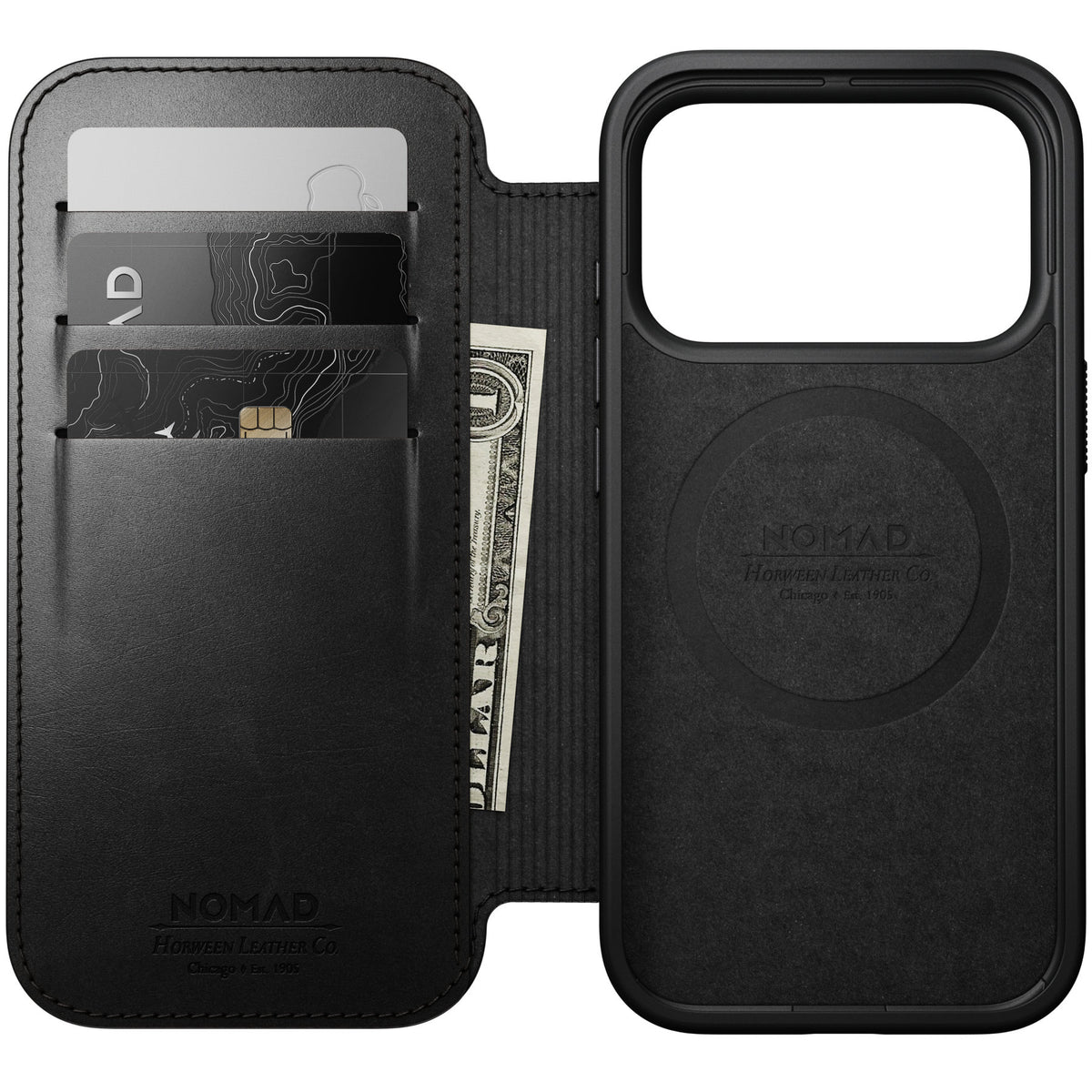 Nomad iPhone 17 Pro/iPhone 18 Pro Fodral Modern Leather Folio Horween Svart