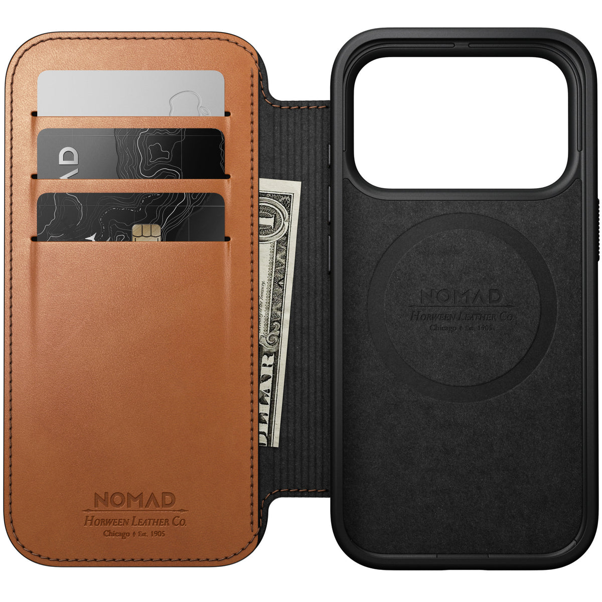 Nomad iPhone 17 Pro/iPhone 18 Pro Fodral Modern Leather Folio Horween Saddle