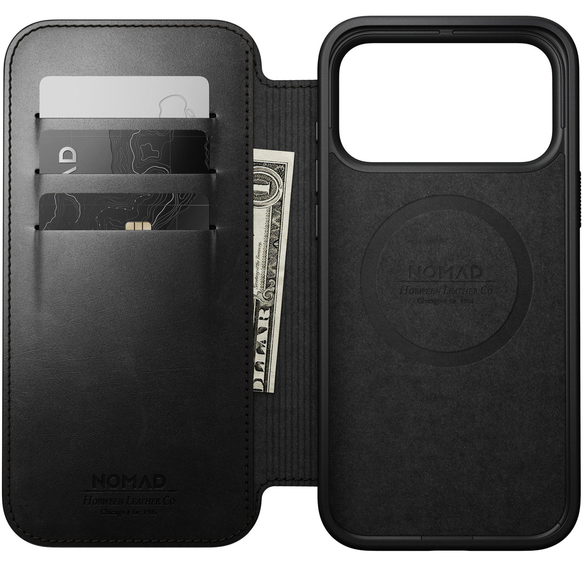 Nomad iPhone 17 Pro Max/iPhone 18 Pro Max Fodral Modern Leather Folio Horween Svart