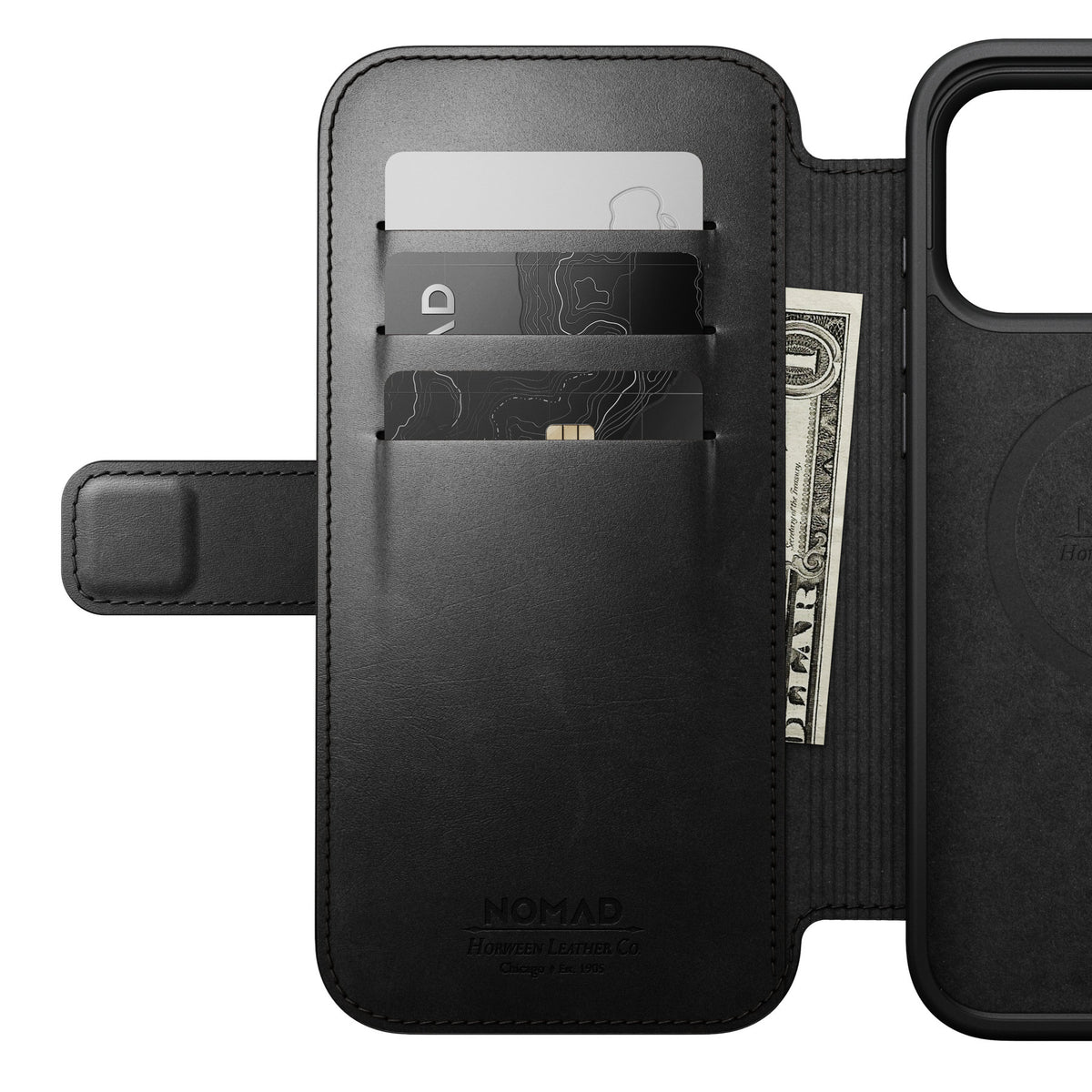 Nomad iPhone 17 Pro Max/iPhone 18 Pro Max Fodral Modern Leather Folio Horween Svart