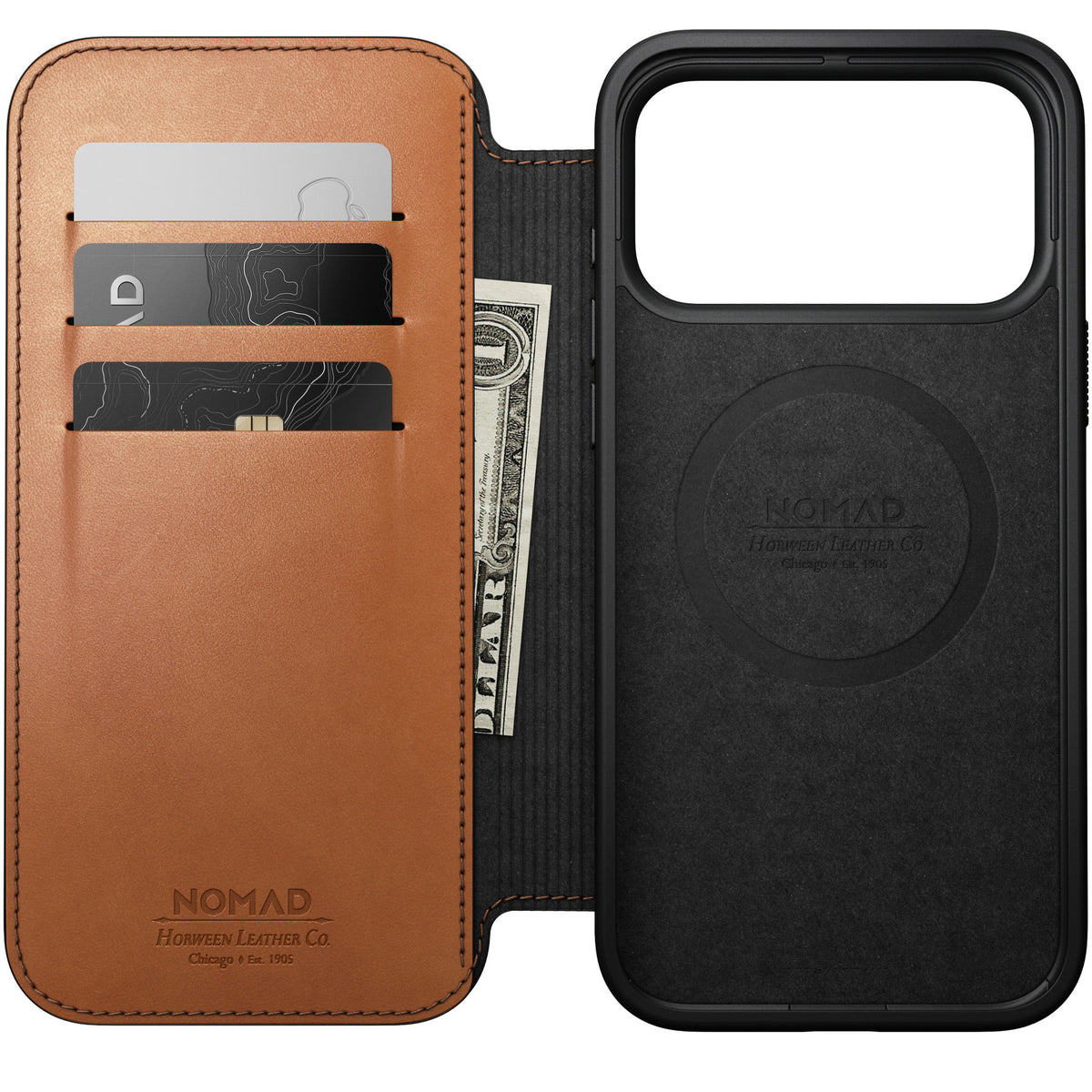 Nomad iPhone 17 Pro Max/iPhone 18 Pro Max Fodral Modern Leather Folio Horween Saddle