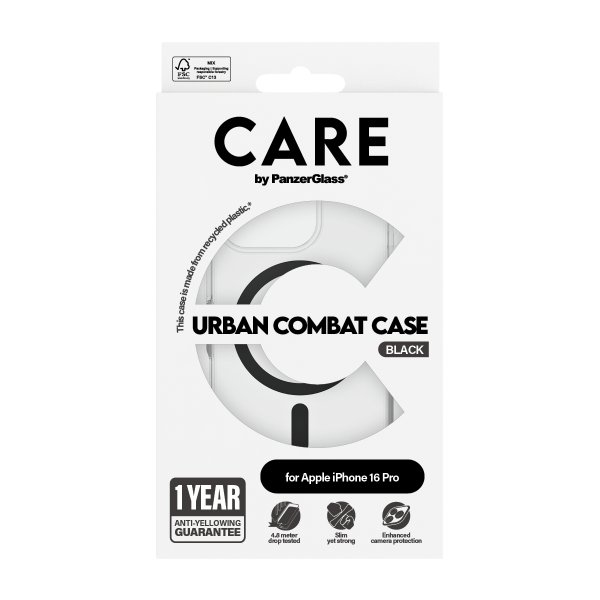 CARE by PanzerGlass iPhone 16 Pro Skal Urban Combat MagSafe Svart Transparent