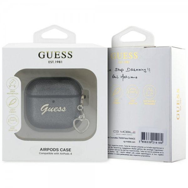 Guess AirPods 4 Skal Metallic Script Charm Svart
