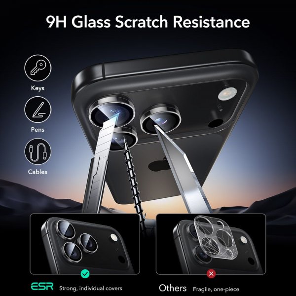ESR iPhone 14/15/16/17 Pro & Pro Max Kameraskydd Armorite Transparent
