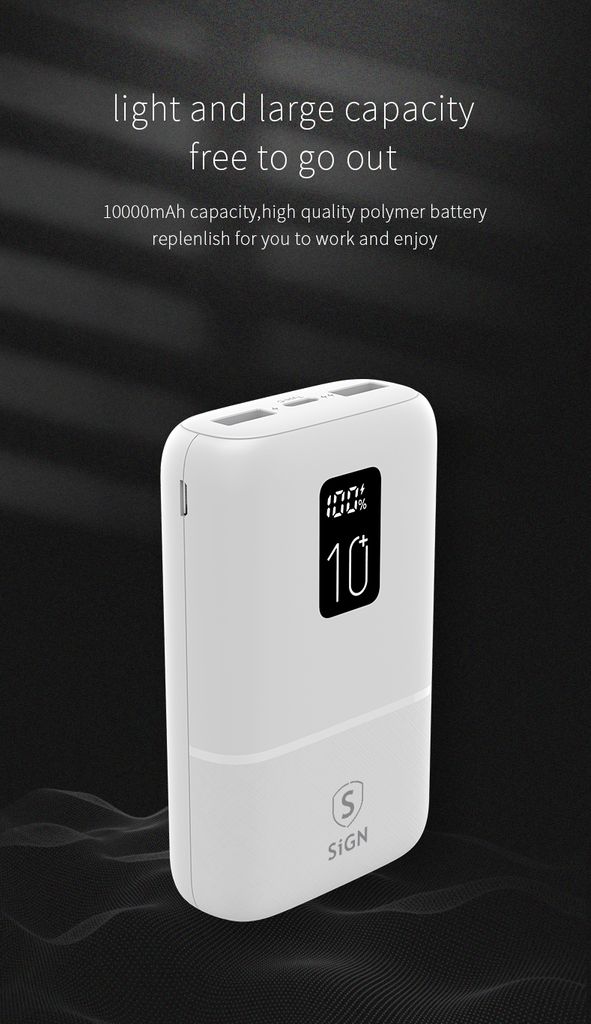 SiGN Mini Powerbank med Display 10 000mAh Vit