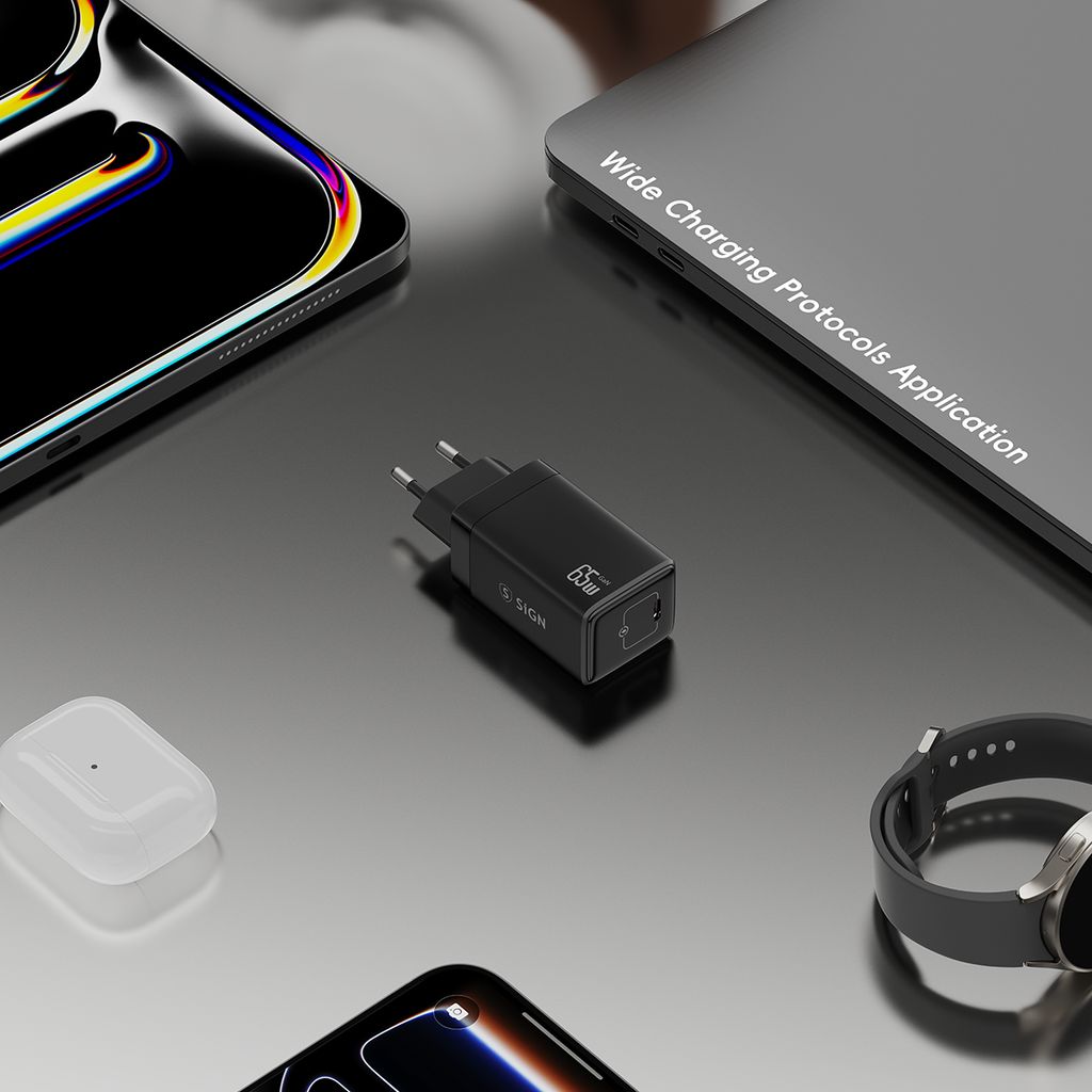 SiGN 65W Snabbladdare USB-C PD Svart