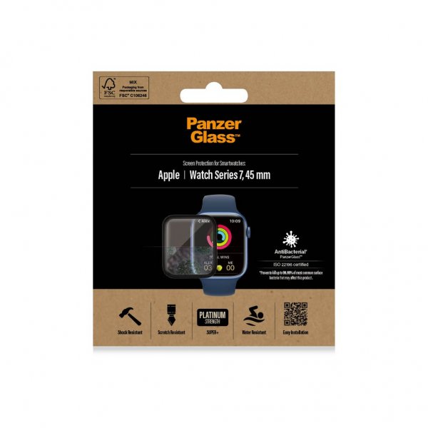PanzerGlass Apple Watch 45mm Skärmskydd Antibacterial Svart