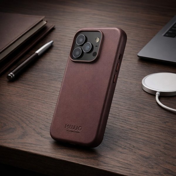 Mujjo iPhone 17 Pro Skal Full Leather Case MagSafe Bronze Red