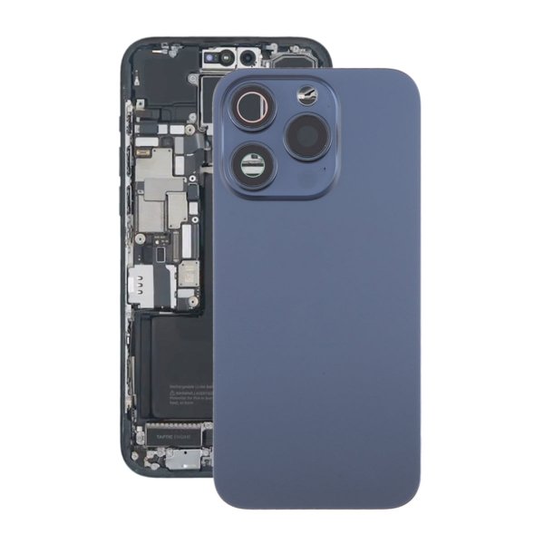iPhone 15 Pro Max Baksida Glas med Magnet och Kameralins - Blå Titan