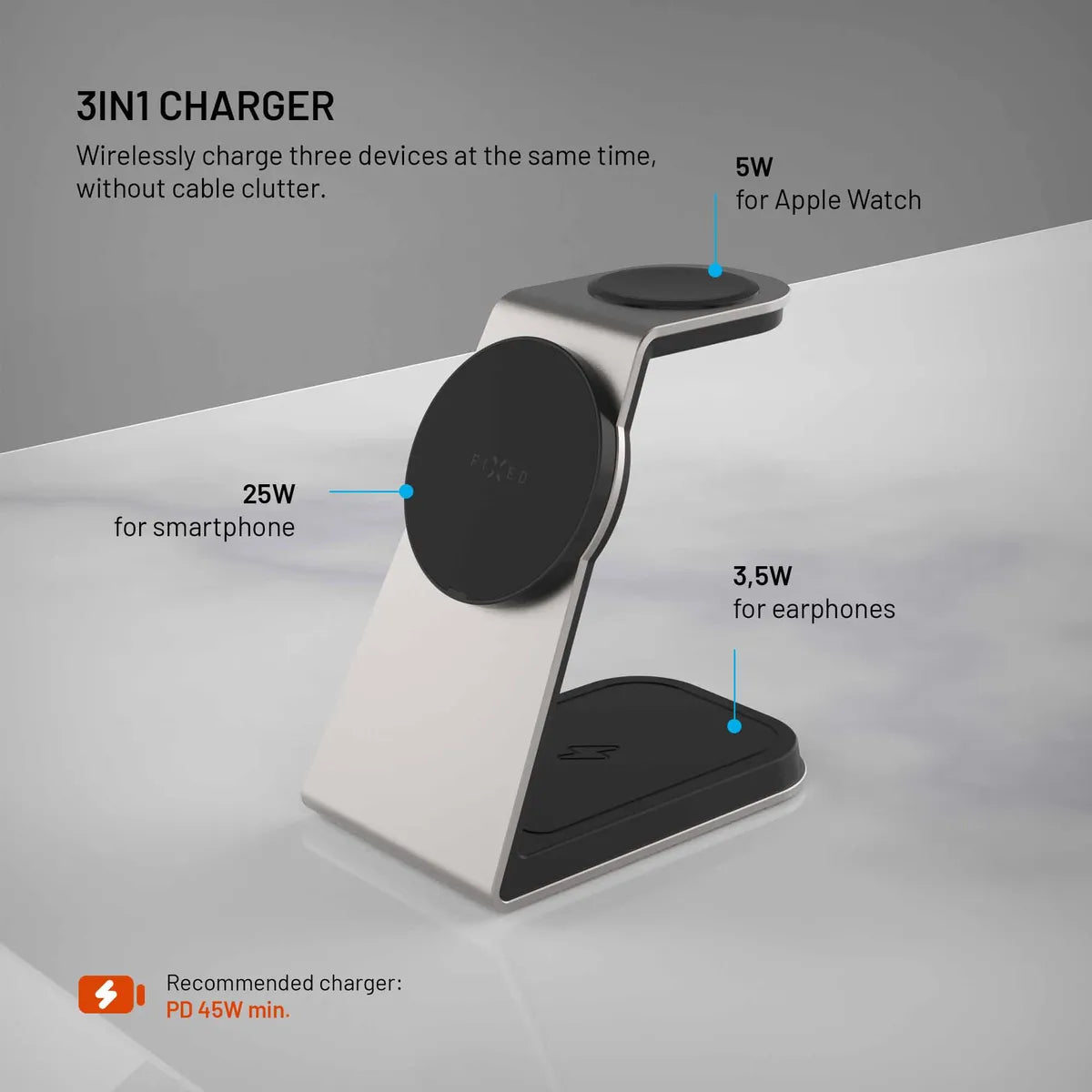 Fixed Trådlös Laddare för Apple MagPowerstation Alu 25W Qi 2.2