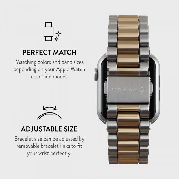 Burga Apple Watch 44/45/46mm/Ultra 49mm Armband Metal Silver Guld