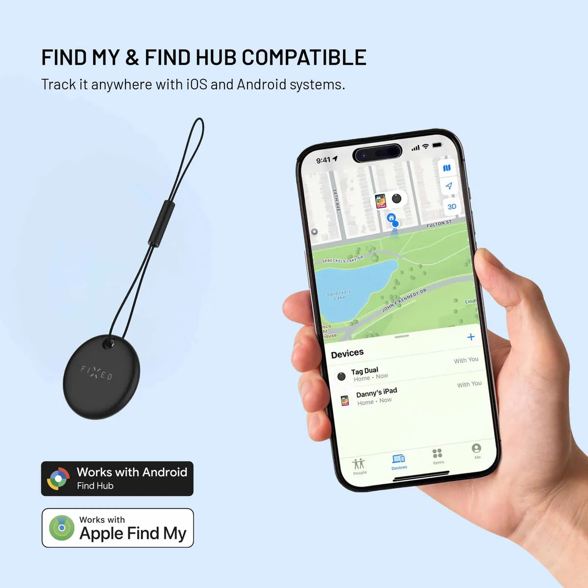 Fixed Tag Dual Smart Tracker för Apple & Android Svart