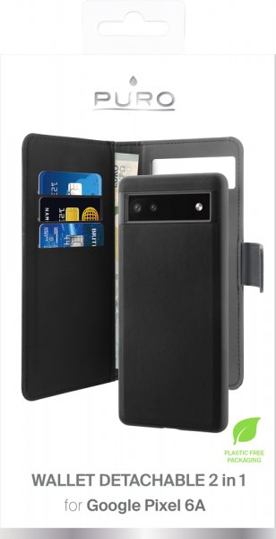 Puro Google Pixel 6a Fodral Wallet Detachable 2 in 1 Svart