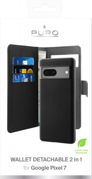 Puro Google Pixel 7 Fodral Wallet Detachable 2 in 1 Svart