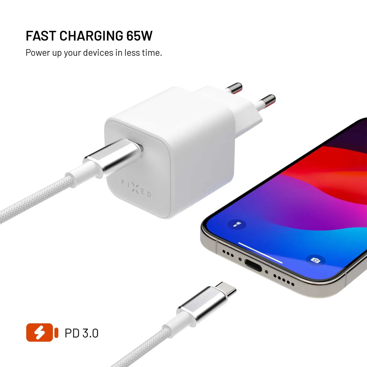 Fixed Laddare med USB-C kabel Mini PD 65W GaN