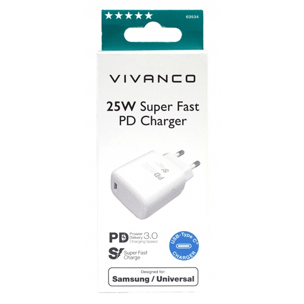 Vivanco Laddare 25W Super Fast PD Charger Vit