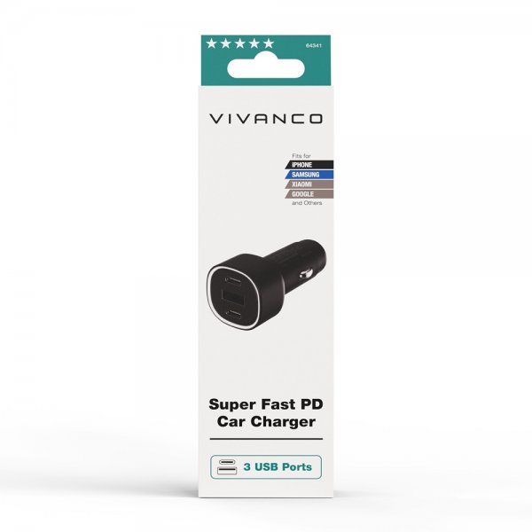Vivanco Billaddare Super Fast PD 60W USB-A/USB-C Svart