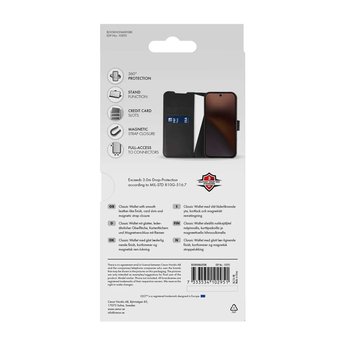 X2O Honor 600 Smart Fodral Classic Wallet Svart