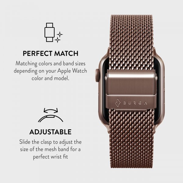 Burga Apple Watch 44/45/46mm/Ultra 49mm Armband Mesh Elegance Roseguld