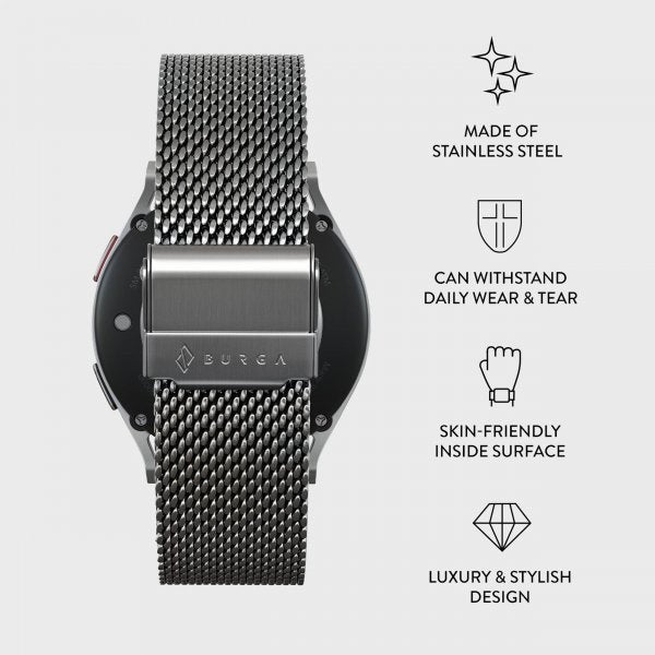 Burga Samsung Galaxy Watch 20mm Armband Mesh Elegance Silver