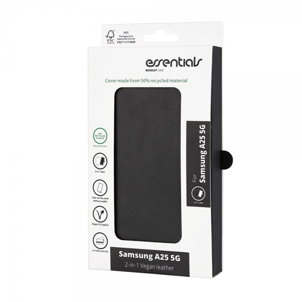 Essentials Samsung Galaxy A25 Fodral 2-in-1 Vegan Leather Svart
