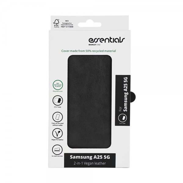 Essentials Samsung Galaxy A25 Fodral 2-in-1 Vegan Leather Svart