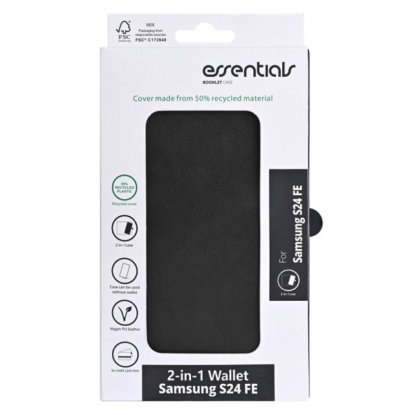 Essentials Samsung Galaxy S24 FE Fodral 2-in-1 Vegan Leather Svart