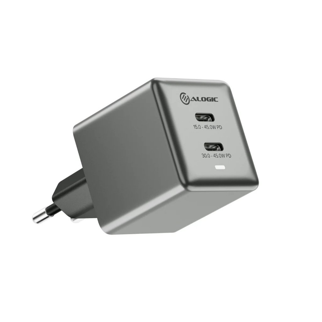 Alogic Laddare Dual USB-C Rapid Power 45W Cube GaN Grå