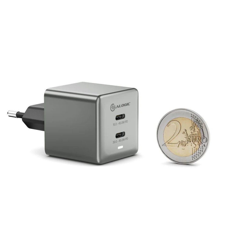 Alogic Laddare Dual USB-C Rapid Power 45W Cube GaN Grå