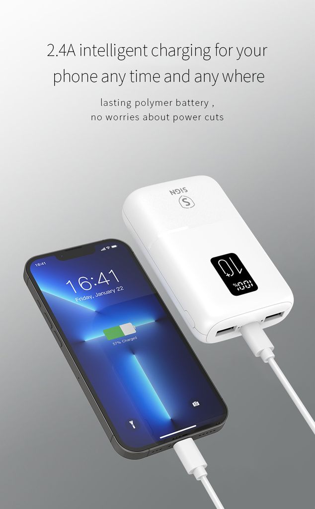 SiGN Mini Powerbank med Display 10 000mAh Vit