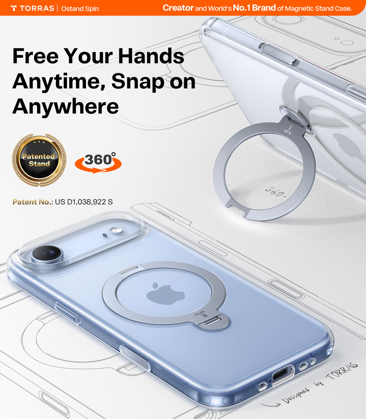Torras iPhone Air Skal Ostand Q3 Spin Transparent