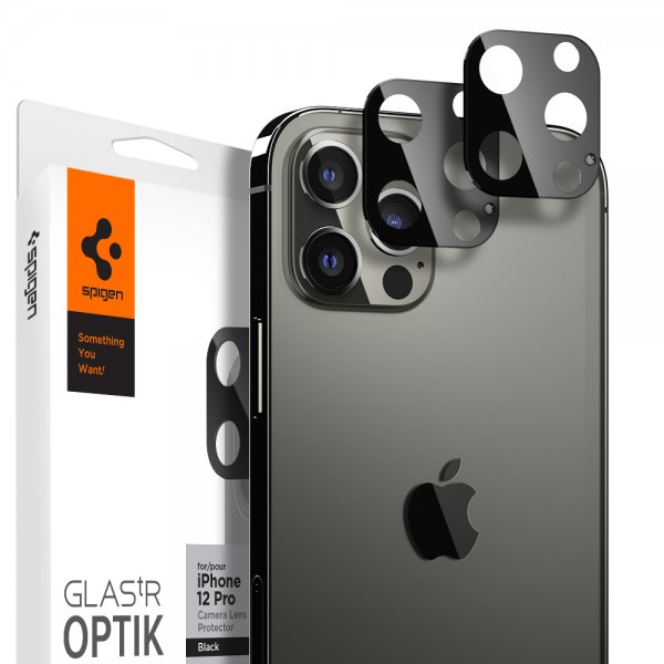 Spigen iPhone 12 Pro Kameraskydd GLAS.tR Optik 2-pack Svart