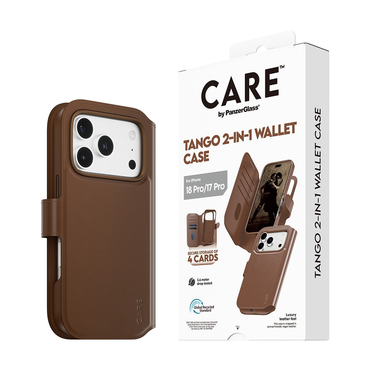 CARE by PanzerGlass iPhone 17 Pro/iPhone 18 Pro Fodral Tango Wallet MagSafe Brun