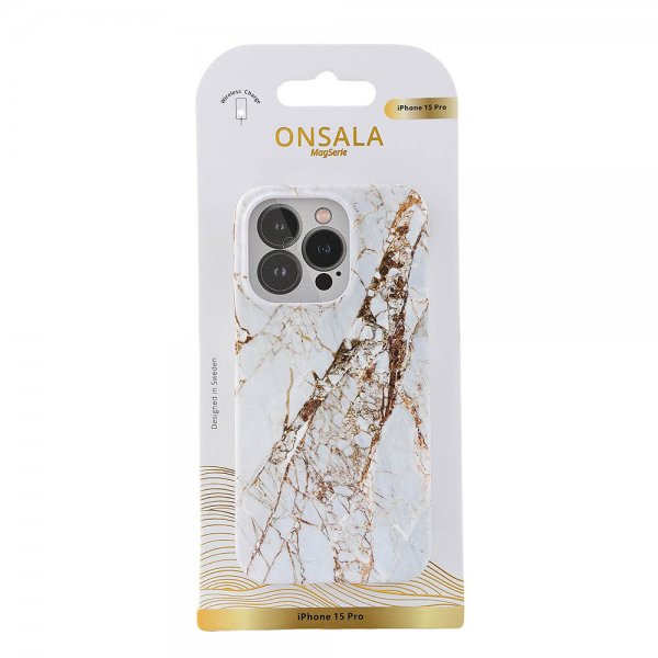 Onsala iPhone 15 Pro Skal MagSeries White Rhino Marble