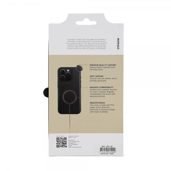 Buffalo iPhone 15 Pro Skal Äkta läder MagSeries Svart
