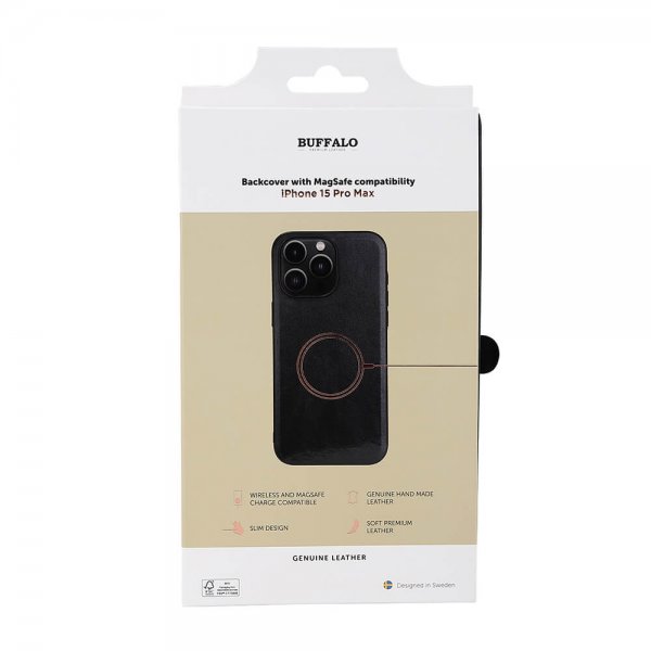 Buffalo iPhone 15 Pro Max Skal Äkta läder MagSeries Svart