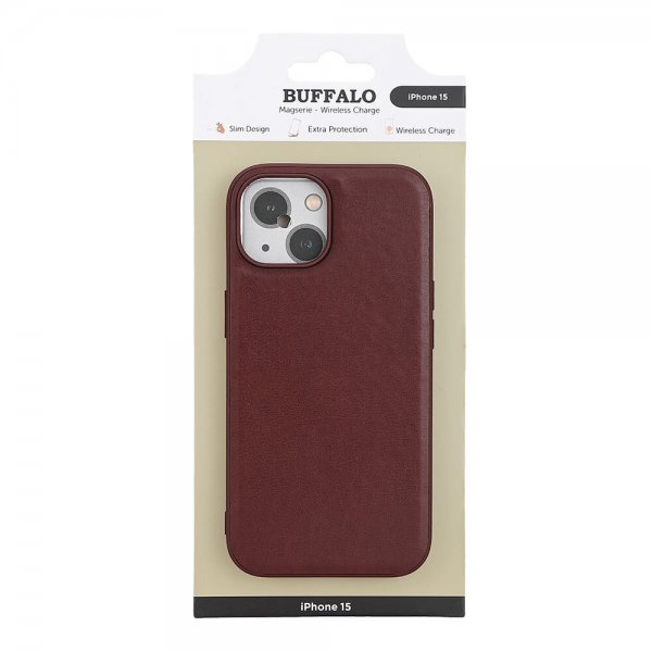 Buffalo iPhone 15 Skal PU MagSeries Brun