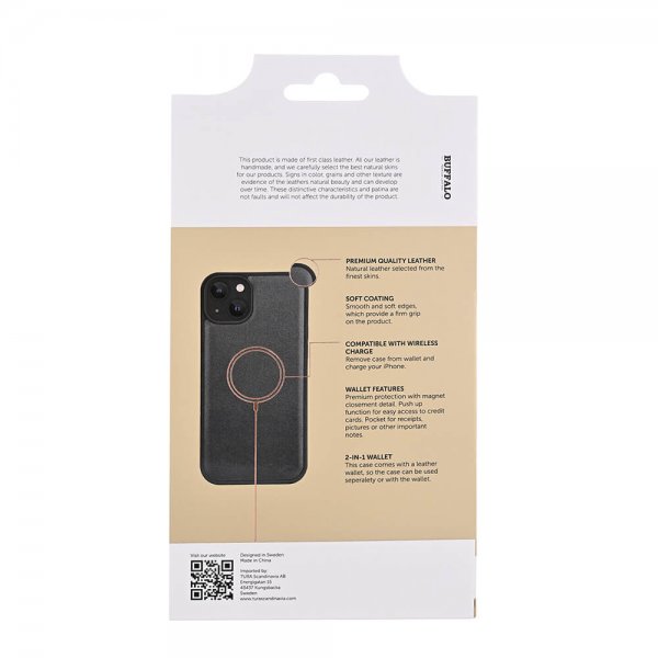 Buffalo iPhone 15 Plus Fodral 3 Kortfack Löstagbart Skal MagSeries Svart