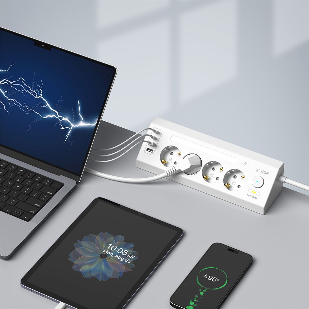 SiGN 4-vägs Grenuttag för bord USB-A/USB-C 1.8m