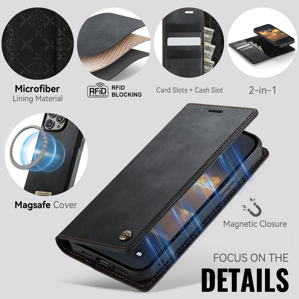 CaseMe iPhone 15 Pro Max Fodral C49 Series Svart