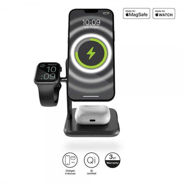 Zens 4-in-1 MagSafe/Watch Wireless Charging Station Svart