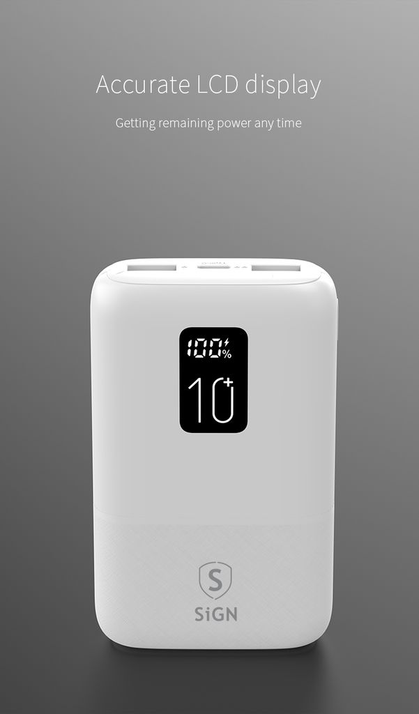 SiGN Mini Powerbank med Display 10 000mAh Vit