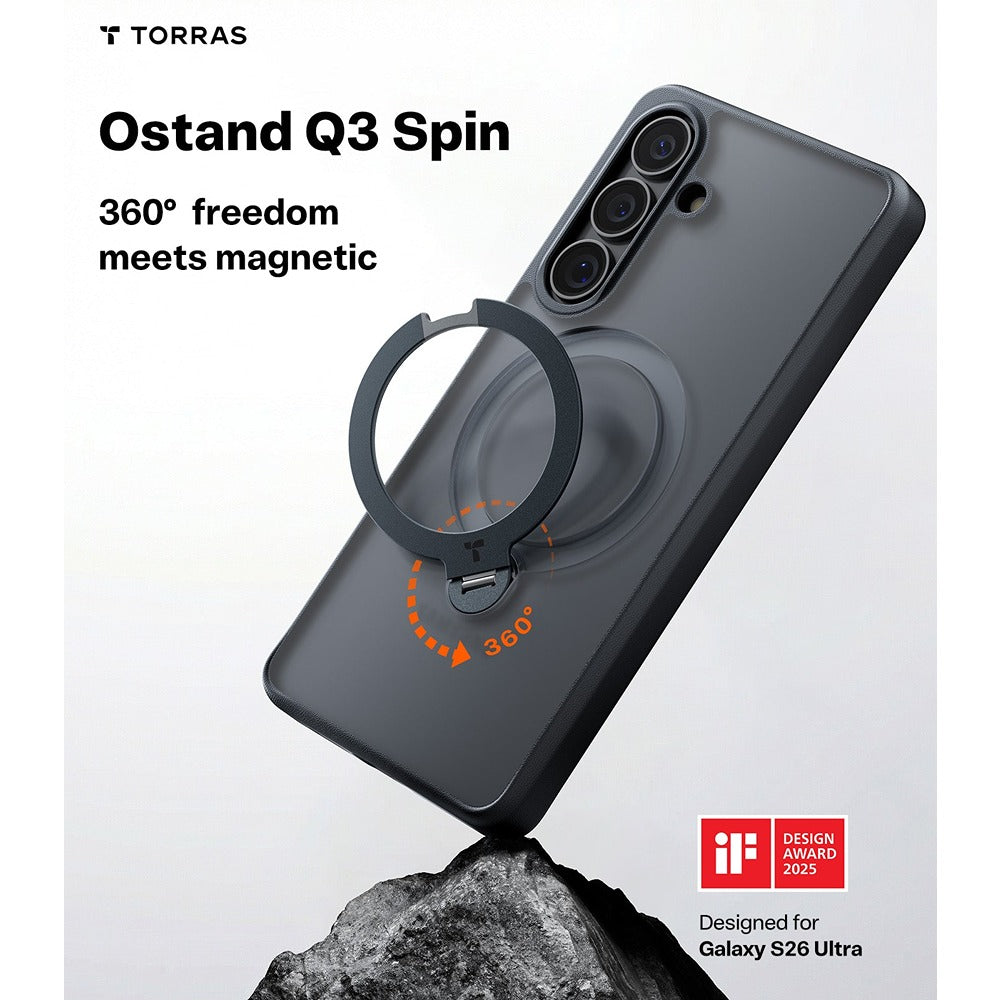 Torras Samsung Galaxy S26 Plus Skal Ostand Q3 Spin Obsidian Black
