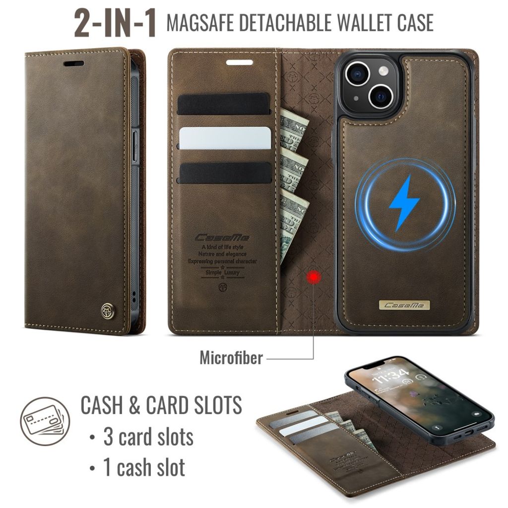 CaseMe iPhone 15 Fodral C49 Series Brun