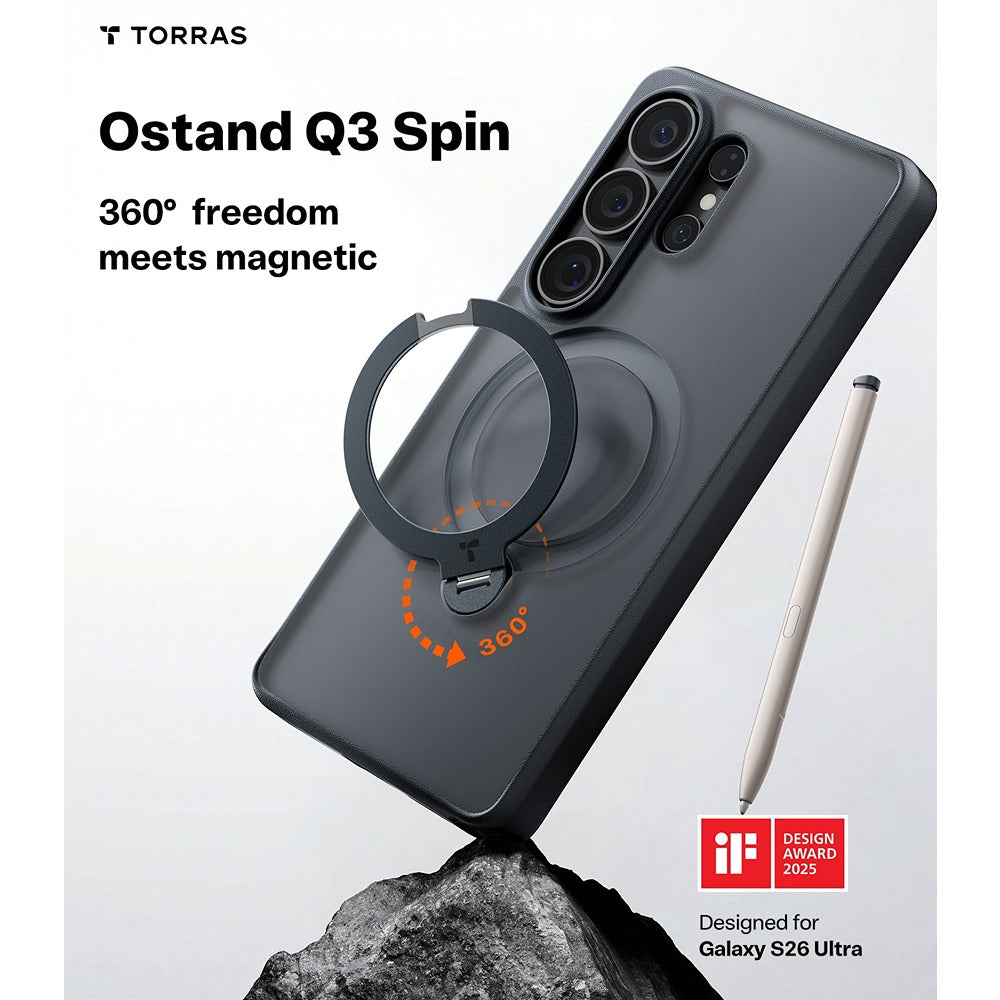 Torras Samsung Galaxy S26 Ultra Skal Ostand Q3 Spin Obsidian Black