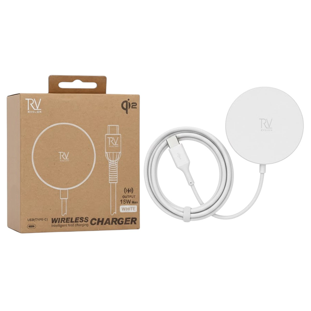 Rvelon Trådlös MagSafe Laddare Qi2 15W USB-C - Vit