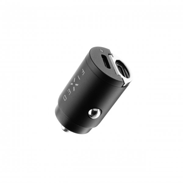 Fixed Billaddare med USB-C Kabel 1.2m 2xUSB-C 30W Svart