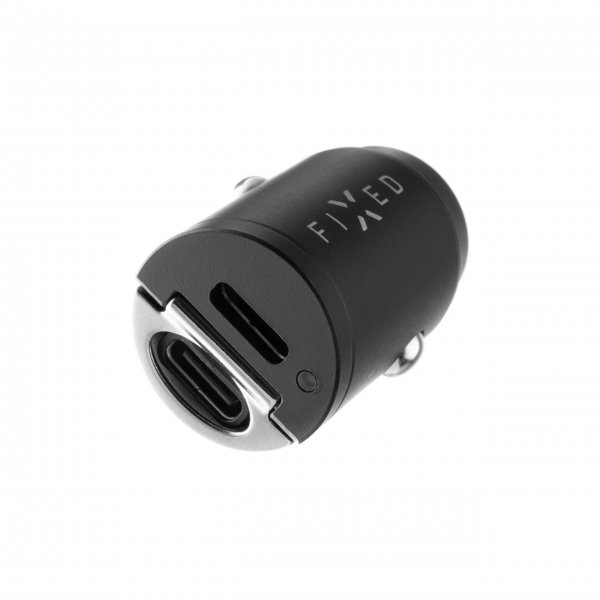 Fixed Billaddare med USB-C Kabel 1.2m 2xUSB-C 30W Svart
