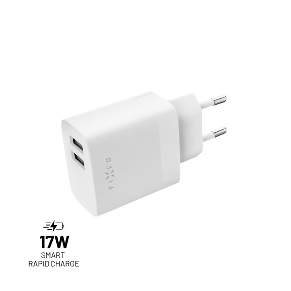 Fixed Laddare 2xUSB-A 17W Vit