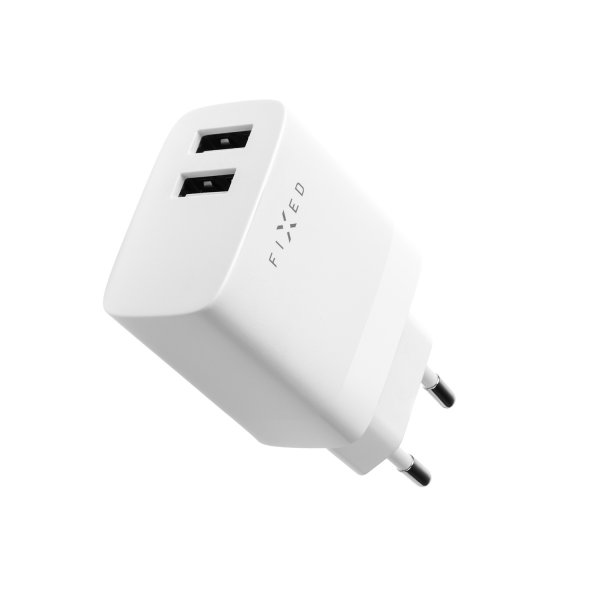 Fixed Laddare med Lightning-kabel 1m 2xUSB-A 17W Vit